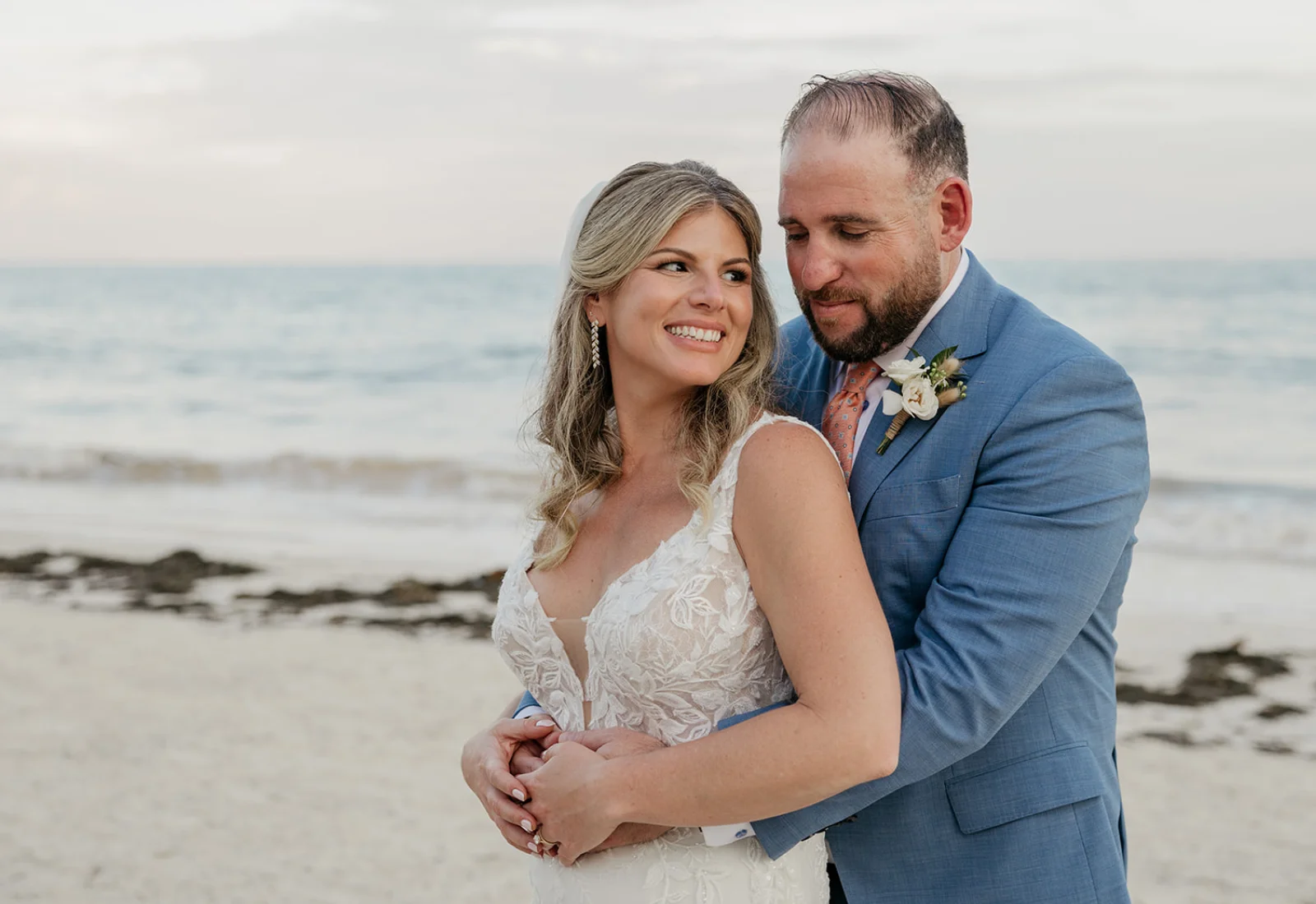 Bride and groom beach wedding portrait, Riviera Maya