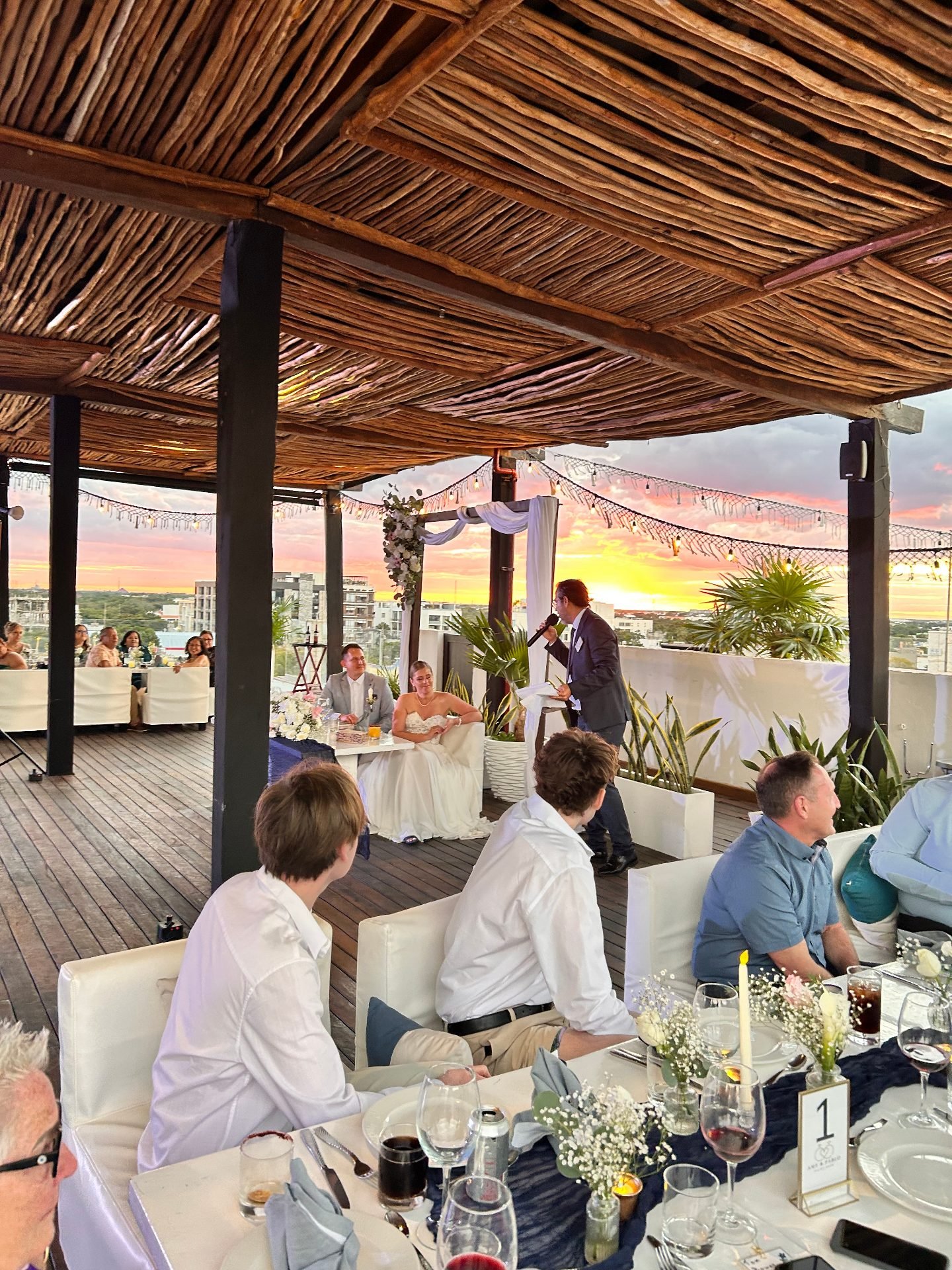 Golden-hour wedding reception speech