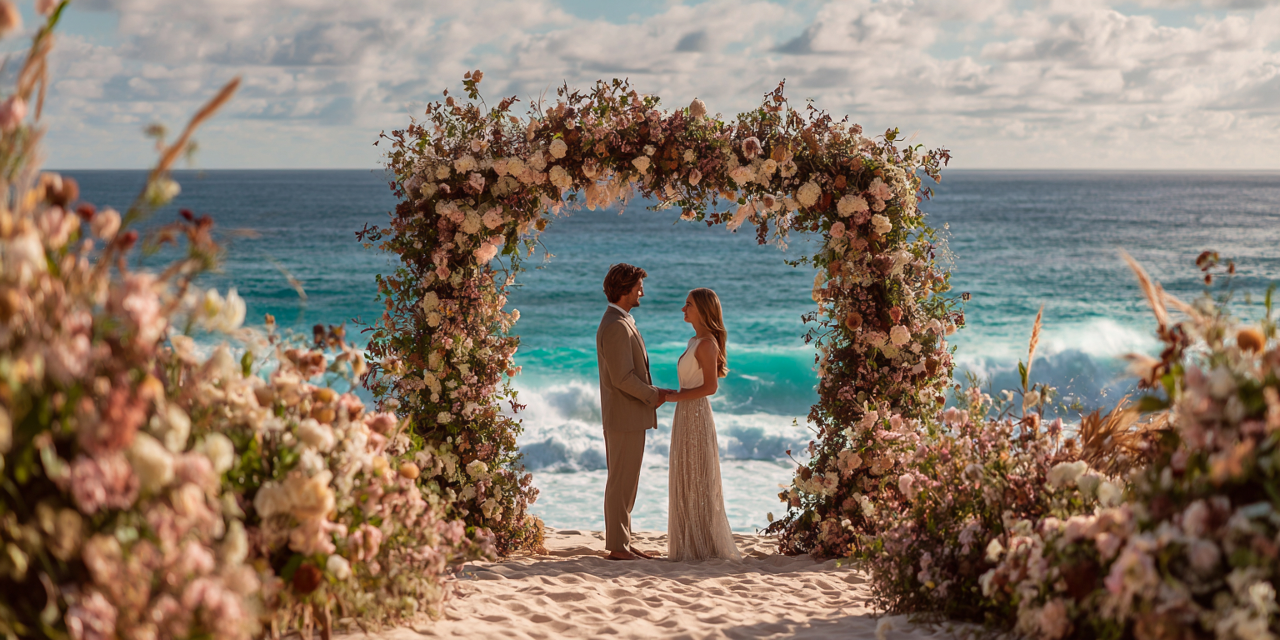 Elegant Cancun wedding tablescape with tropical florals