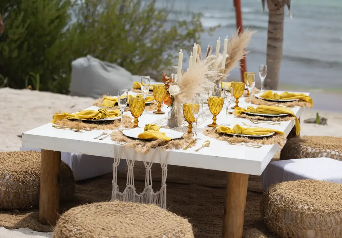 Boho beach tablescape at Playa Venado